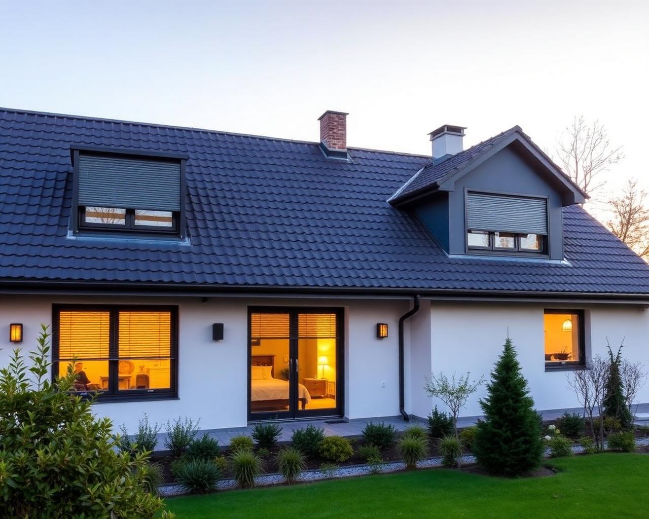 Rodinný dům na české vesnici se zapuštěnými žaluziemi